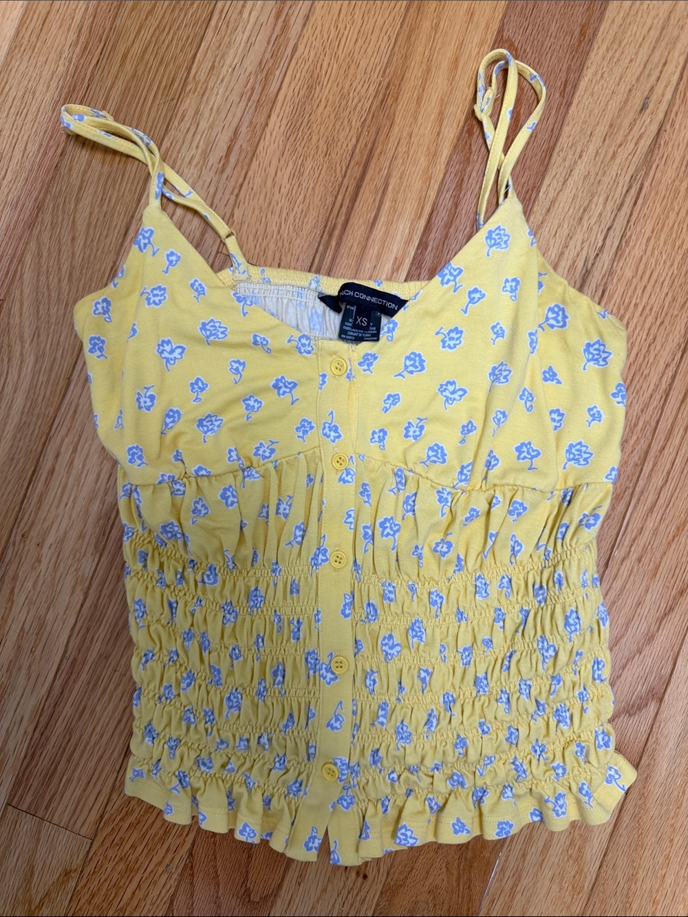 French Connection Yellow Floral Smocked Cami XS
